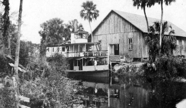 Steamboat "Poinsettia" at moorage beside the Duval Warehouse on the Caloosahatchee River - Fort Denaud, Florida