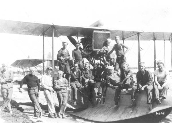 Group of sailors on a Curtiss flying boat- Miami, Florida