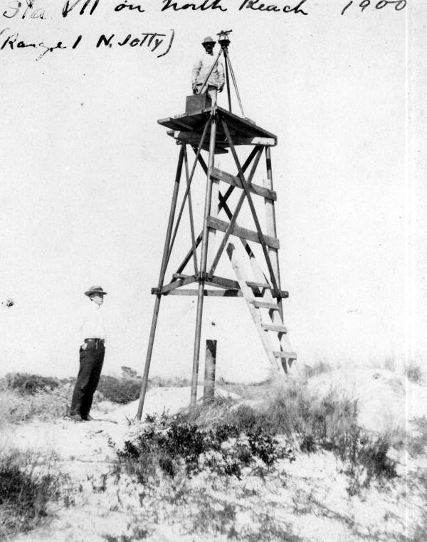 Engineer on observation tower during creation of jetty in Mayport.
