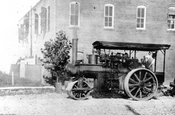 Steam-roller crushing oyster shells for a roadbed - Apalachicola, Florida