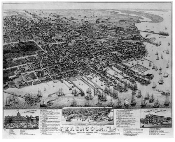 Bird's eye view of Pensacola, Florida.