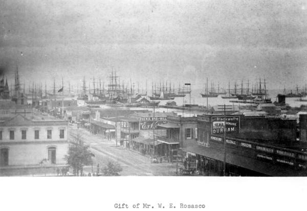 Bird's eye view of the sailing ships in the harbor - Pensacola, Florida.