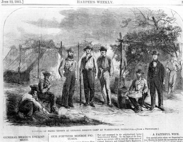 Bivouac of rebel troops at General Bragg's camp at Warrington, Pensacola..