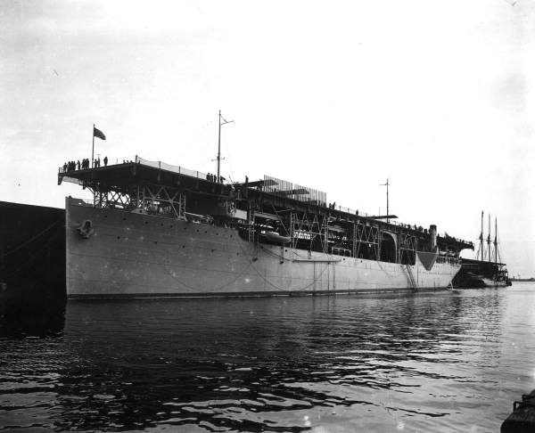 U.S.S. Langley aircraft carrier in harbor - Pensacola, Florida.