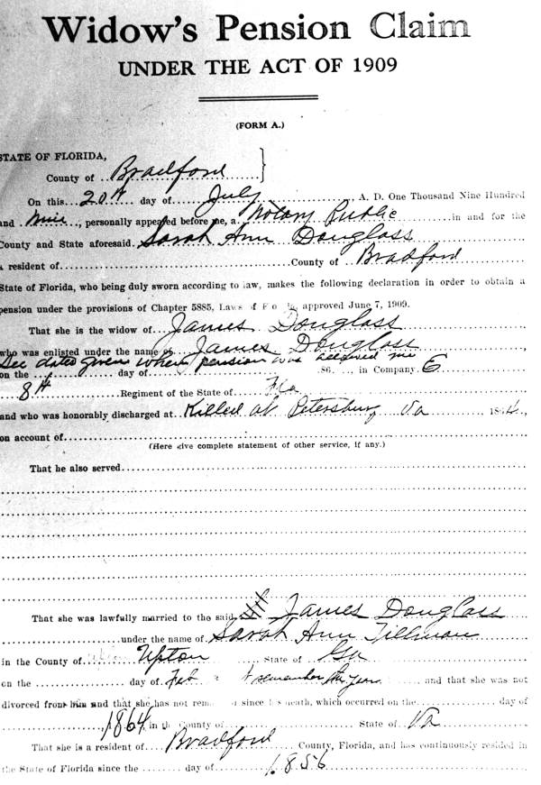 Widow's pension claim - Lake City, Florida