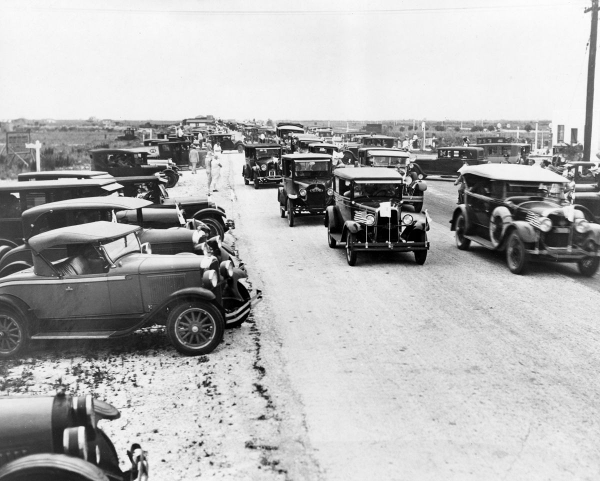 Automobiles traveling on the Tamiami Trail.