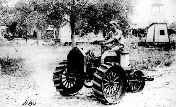 F.W. Ohlinger in his homemade tractor