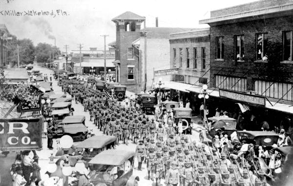 Troops marching along East Main Street - Lakeland, Florida