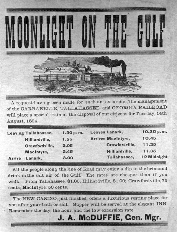 Carrabelle, Tallahassee & Georgia Railroad advertisement posting schedule
