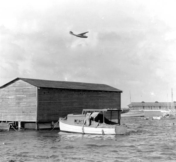 View of boat moored at Cedar Key