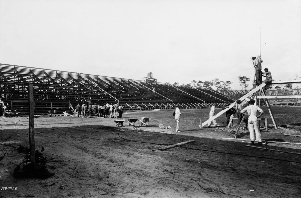 Football stadium during construction at University of Miami - Coral Gables, Florida