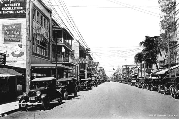 Looking down East Flagler Street - Miami, Florida.