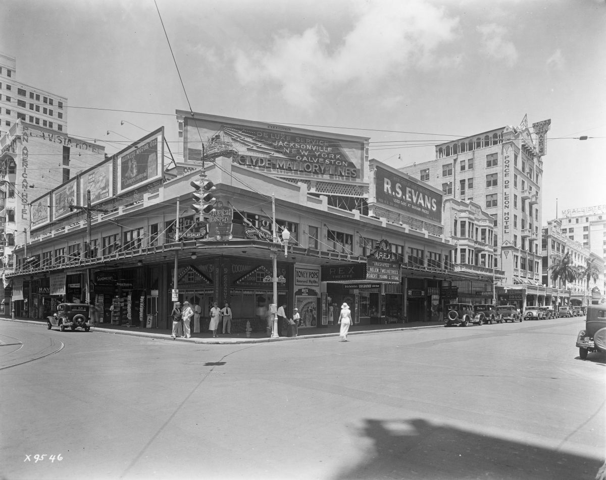 Looking along East Flagler Street at 2nd Avenue - Miami, Florida.
