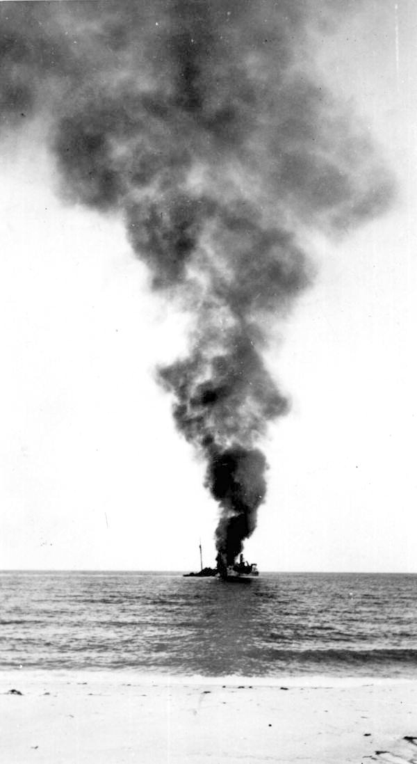 Tanker "Gulfland" burning in the water - Hobe Sound, Florida.