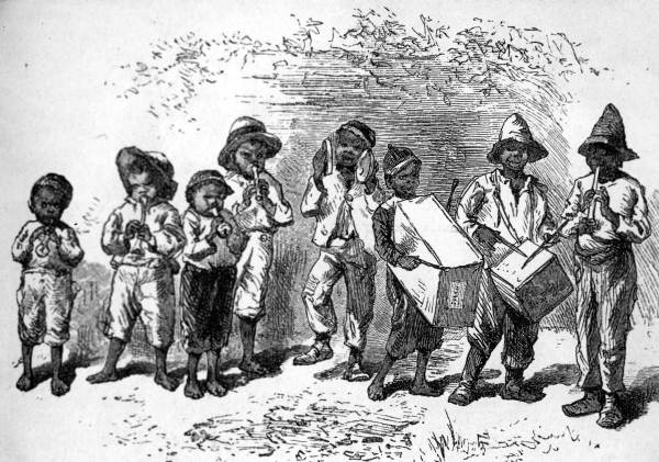 Etching of a band of African American boys - Fernandina, Florida
