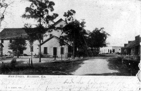 Looking down Main street at some unidentified buildings - Mulberry, Florida
