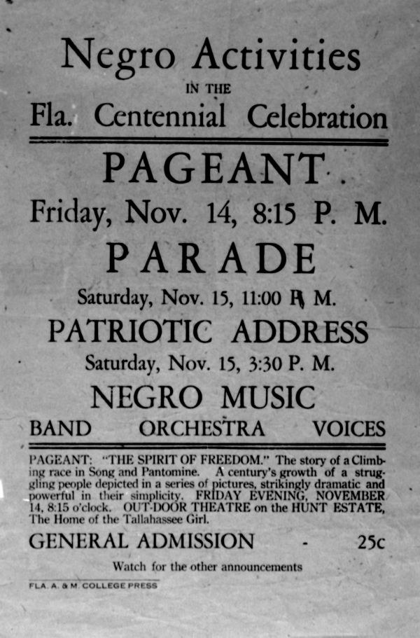 Flier advertising African American centennial celebration activities - Tallahassee, Florida