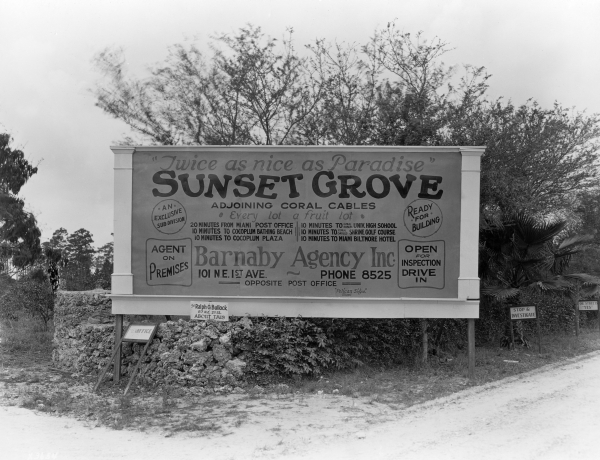 Sign for the Sunset Grove subdivision - Miami, Florida.