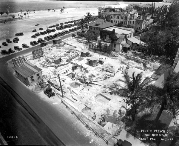 Building site of the Everglades Hotel at Bayfront Park - Miami, Florida.