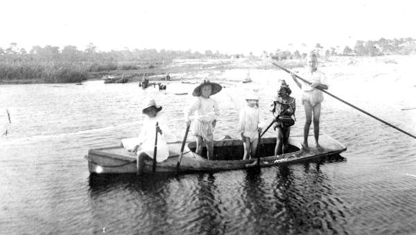 Porter children and friends in rowboat - Saint George Island, Florida