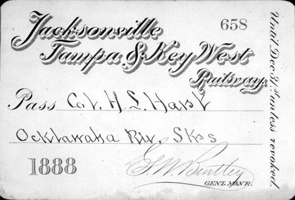 Jacksonville, Tampa and Key West Railway ticket.