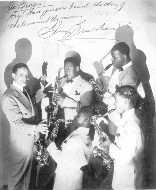 Tiny Bradshaw, with saxophone players from his band