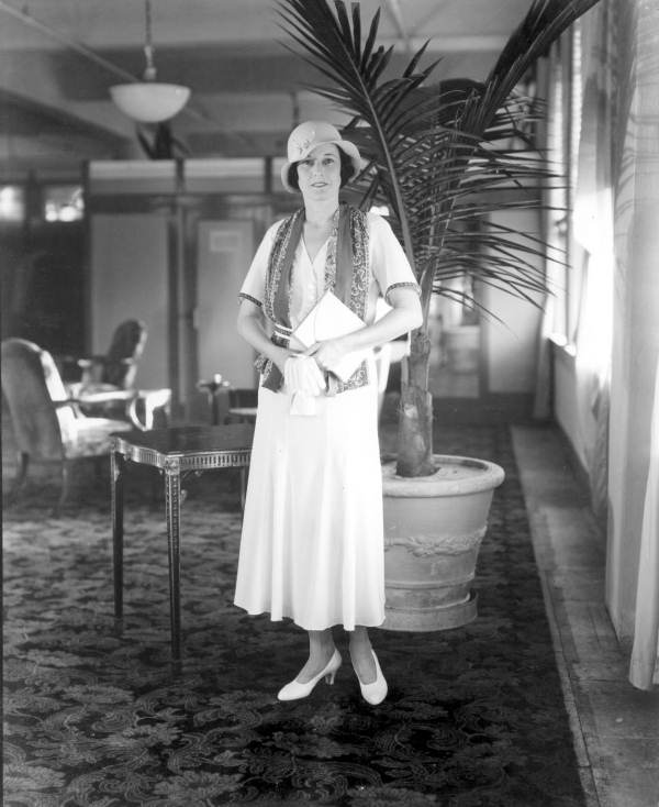 Woman models fashion at Burdine's store - Miami, Florida