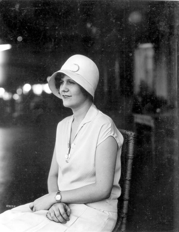 Woman models fashion at Burdine's store - Miami, Florida