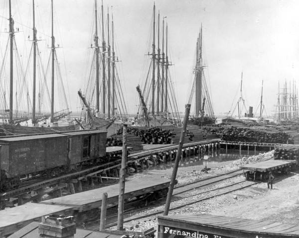 Lumber schooners docked at the wharf - Fernandina, Florida