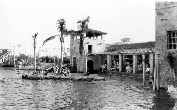Crowd of people enjoying the Venetian Pool - Coral Gables, Florida