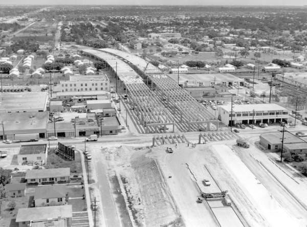 Aerial view of Interstate 95, under construction - Miami, Florida.