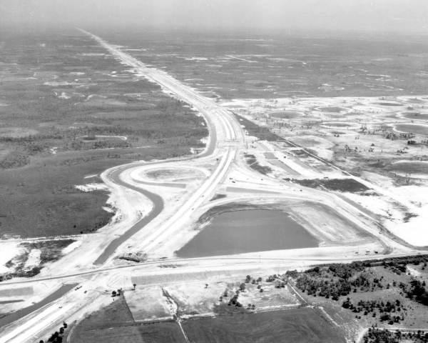 Aerial view of the Sunshine State Parkway (Florida Turnpike), under construction - West Palm Beach Region, Florida.