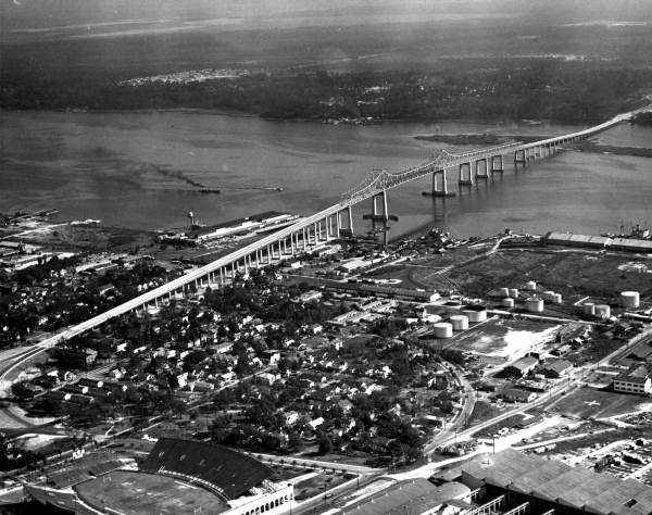 Aerial view of the John E. Mathews bridge - Jacksonville, Florida.