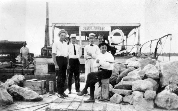 Men on the pier beside the ship "Salvor" - Jupiter Inlet, Florida