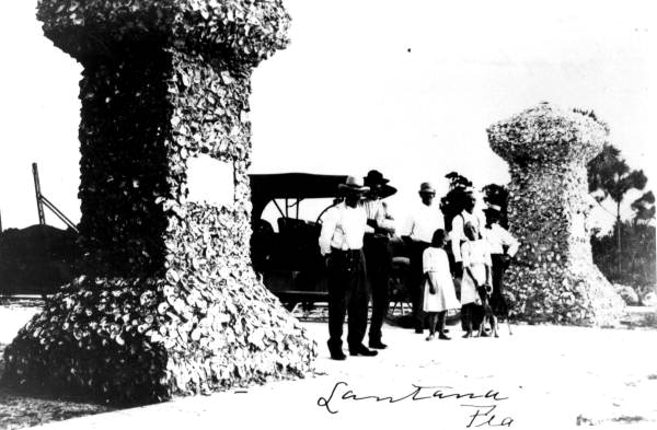 Gates made from oyster shells marking the town's main street, Lantana Avenue - Lantana, Florida