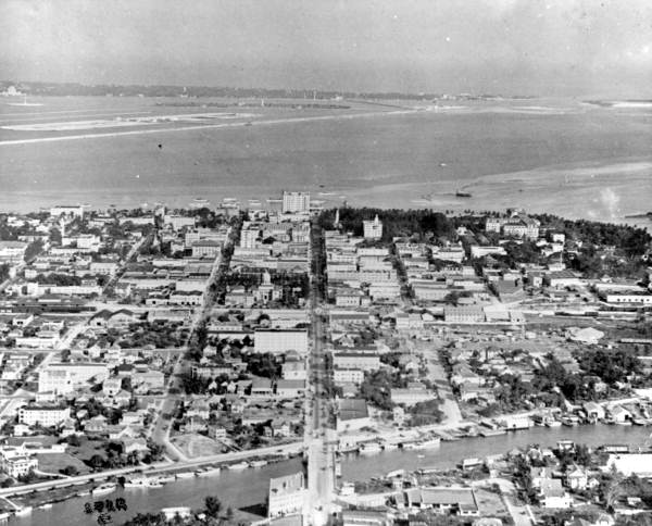 Aerial view looking east on Flagler Street - Miami, Florida.