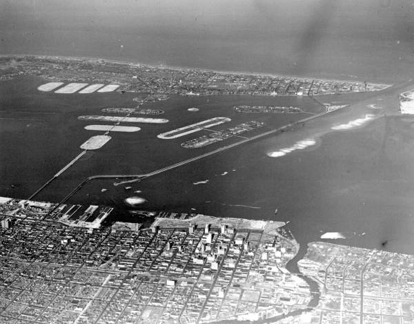 Aerial view from 7000 feet of Biscayne Bay - Miami, Florida.
