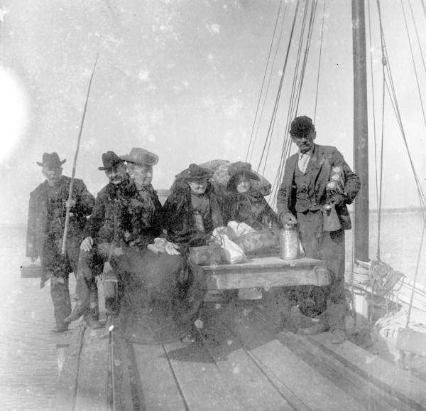 Picnic group on a flatcar at the wharf - Saint Andrews, Florida