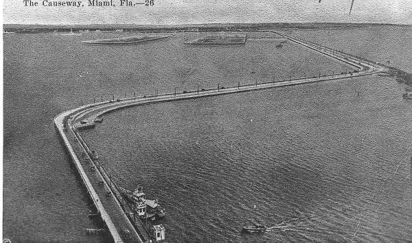 Aerial view of the causeway - Miami Beach, Florida.