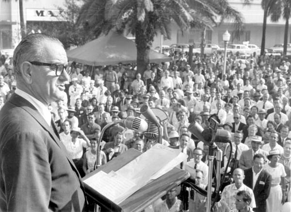 Vice-Presidential candidate Lyndon Johnson speaking in Hemming Park - Jacksonville, Florida.