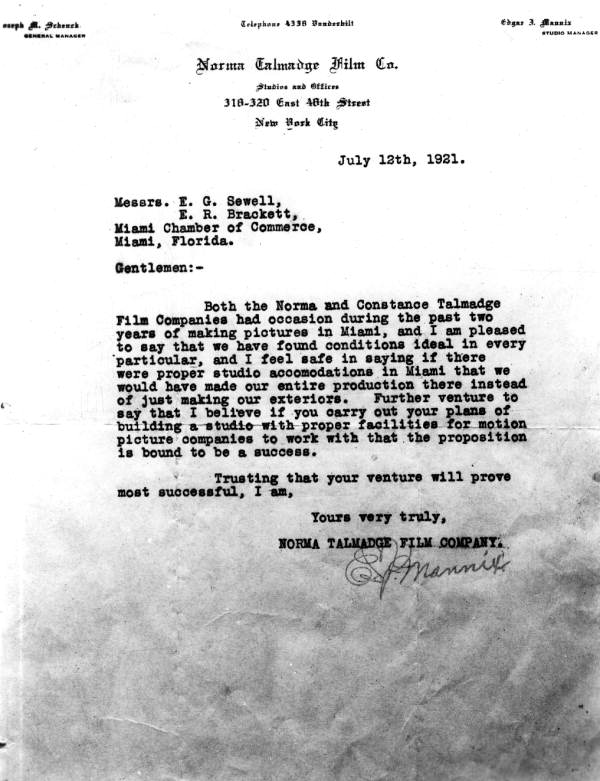 Letter to Mr. Sewell from Edgar J. Mannix - Miami, Florida