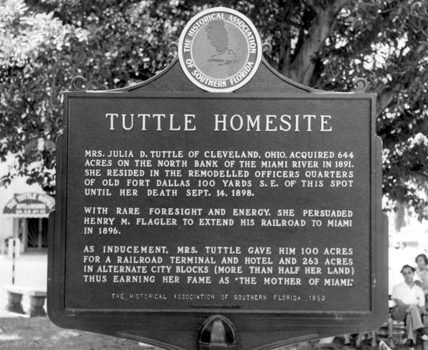 Historical marker for the Julia D. Tuttle homesite - Miami, Florida.