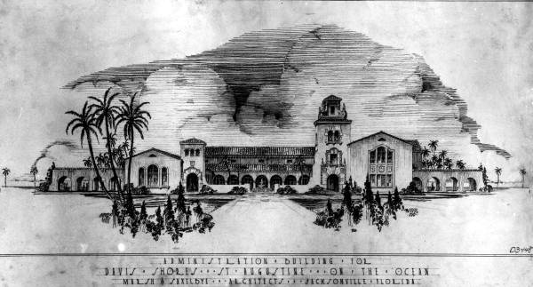 Architect's drawing of administration building - Davis Shores, Florida