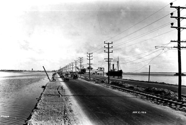 Looking east down the county causeway - Miami Beach, Florida.