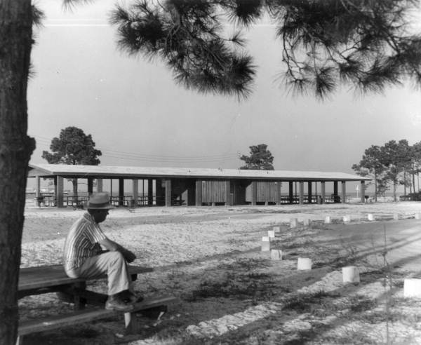 Picnic and restroom shelter by Battery Worth at Fort Pickens State Park - Santa Rosa Island, Florida