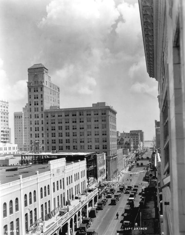 Bird's eye view looking down East Flagler Street - Miami, Florida.
