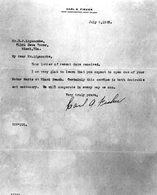 Letter to Mr. R.P. Lipscombe - Miami, Florida