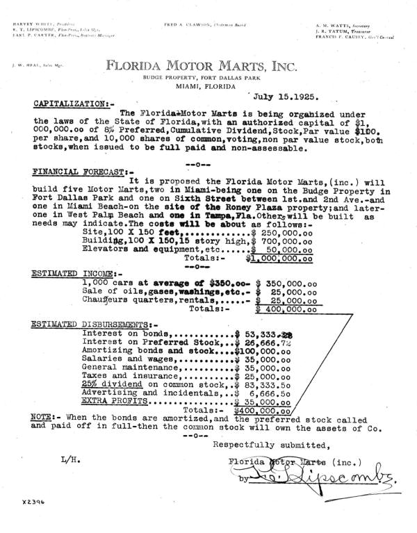 Letter on Florida Motor Marts, Inc. stationery - Miami, Florida