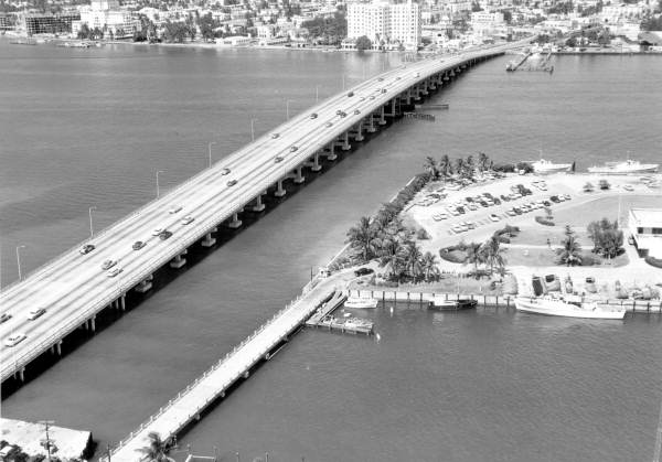 Aerial view of the MacArthur Causeway - Miami Beach, Florida.
