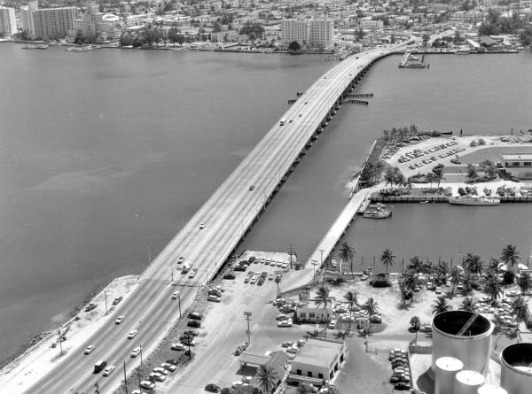 Aerial view of the MacArthur Causeway - Miami Beach, Florida.